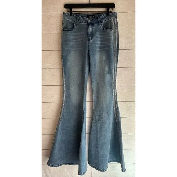 DELIA*S TOTALLY TRIPPIN FLARED SIDE STRIPE STRETCH JEANS Y2K SIZE MEDIUM - Picture 5 of 13